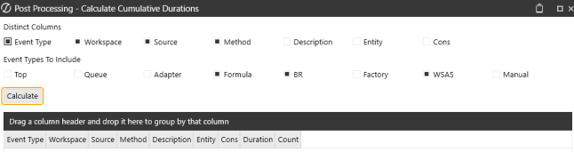 The Post Processing window displays and the Calculate button is outlined with yellow highlight
